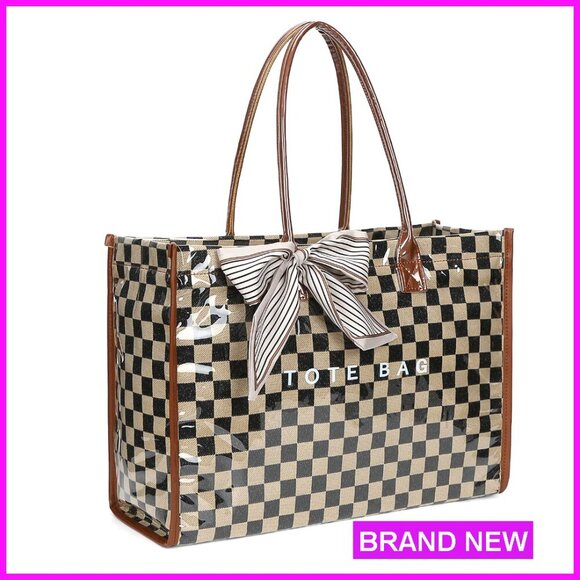 Handbags - Large PVC Tote Bag with 3-Layer Design, Waterproof Work Purse